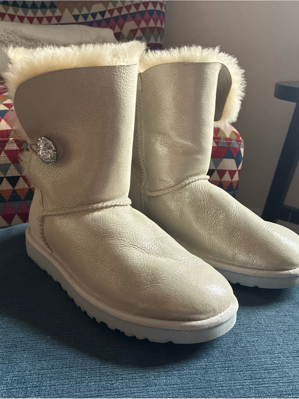 Share UGG Bailey Button “I Do!” Boot Silver with Swarovski crystals size 8 EUC